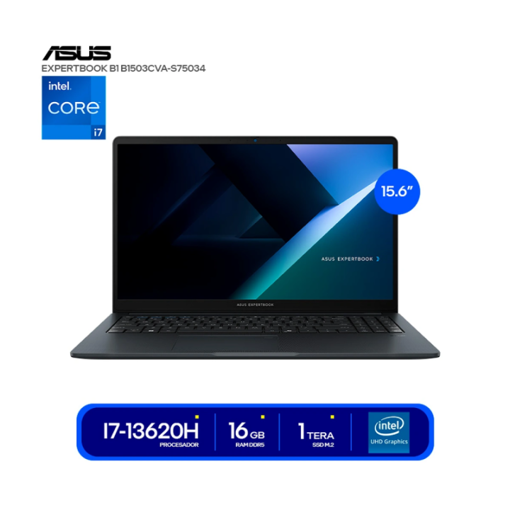 Notebook ASUS Expertbook B1503Cva-S76042 Intel Core I7-13620H 13Va Generacion Memoria RAM DDR5 8Gb Disco Sólido 512Gb 2280P4